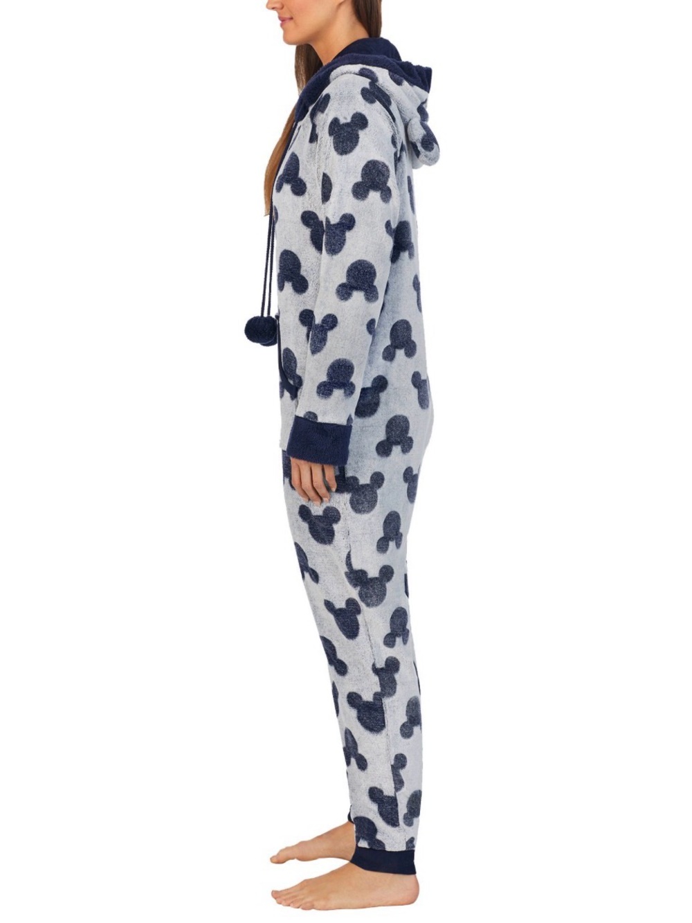Disney Gray Plush Hooded Zip Up Lounger, Navy Mickey Mouse Silhouettes Oversized